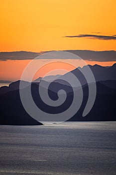 Silhouettes of Elaphiti Islands at sunset, dubravka viewpoint, dubrovnik, croatia, 2023